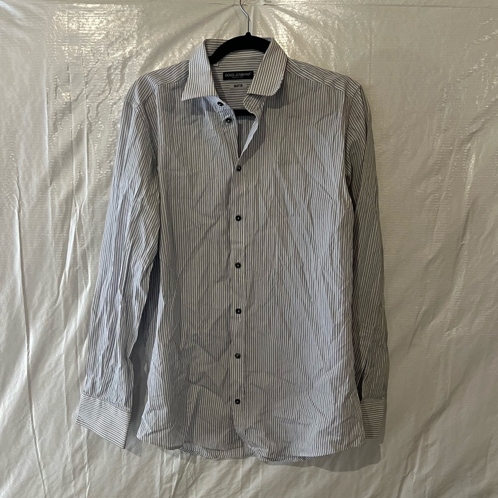 Dolce & Gabbana Blue Striped Martini Button Down Shirt Size 15 3/4 - 40